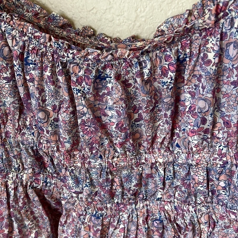 J. Crew floral pink puff sleeve peplum top